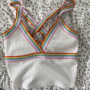 White Rainbow criss cross strapped top